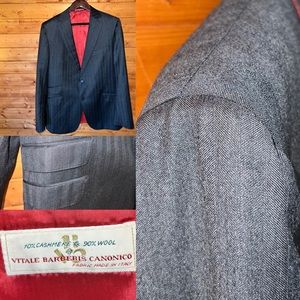 SuitSupply Sienna Charcoal tonal stripe VBC wool cashmere suit jacket 44r